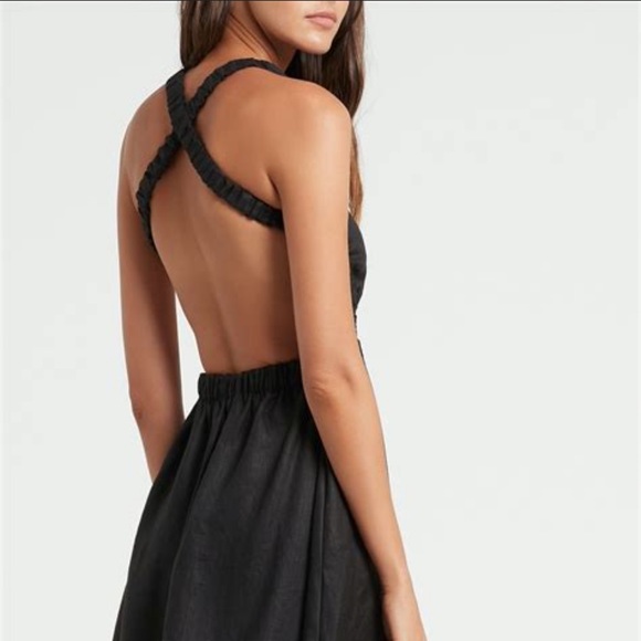 SIR The Label Black Linen Alena Cross Back Dress - Picture 3 of 7
